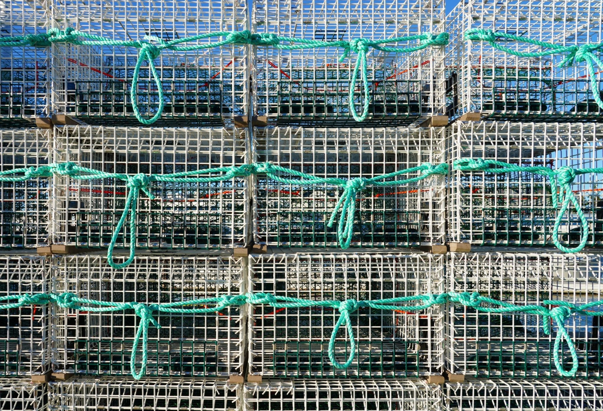 View,Of,Stacks,Of,Lobster,Traps,In,Maine,,United,States